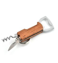 Wooden Handle Bottle Opener Keychain Knife Pulltap Double Hinged Corkscrew Stainless Steel Key Ring Openers Bar Kitchen Wine Tool 3537457