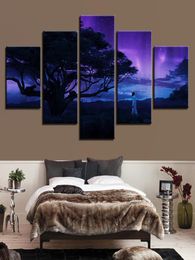 Canvas HD Prints Poster Wall Art 5 Pieces Black Leopard Paintings Modular Tree Abstract Nightscape Pictures Home Decor Framework7019549