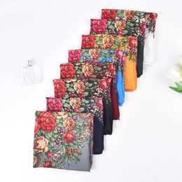 Bandanas Durag Autumn and Winter New Ethnic Style Scarf Flower Square Scarf Cotton Linen Scarf Fashion and Fashion Womens Edition Shl J240516