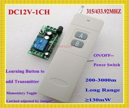 3000m Long Range Remote Control Switch DC 12V 1 CH 10A Relay Receiver Transmitter Learning Light Lamp Wireless Switch 315433MHZ T28177971