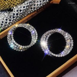 Stud Earrings DRlove Luxury Micro Paved Dazzling Crystal CZ Classic Women Silver Color Twine Round Shape Versatile Lady Jewelry