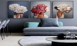 3 Panels Fashion Woman Canvas Oil Painting Decorative Art Picture Abstract Wall Art Flower Girl Prints Poster Living Room Home Dec9505560