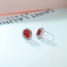 Stud Earrings Oval Red Treasure 925 Silver Ear Set With High Carbon Diamonds Elegant And Exquisite Jewellery Design