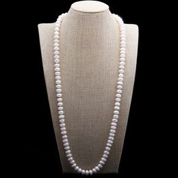 Design 10-11mm 82 cm white freshwater pearl large steamed bread round beads pearl necklace sweater chain fashion jewelry 2354