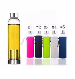 550ml Glass Water Bottle BPA High Temperature Resistant Glass Sport Water Bottle With Filter Infuser Bottle Nylon Sleeve EEA16838768
