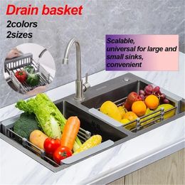 Kitchen Storage Adjustable Dish Drainer Stainless Sink Extendable Drain Basket Rack Rectangular