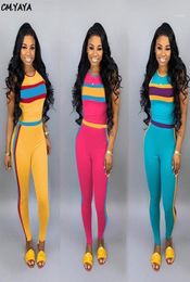 2021 women summer patchwork tank tee top skinny pencil pants suit 2pcs set sporting tracksuit active wear outfit 3 Colour M616114813769
