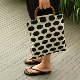 Designer bag retro polka dot black rice Colour scheme pop style bamboo joint bag handbag double layer canvas bag large capacity shopping bag