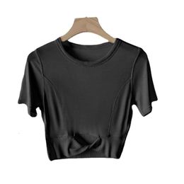 LU 정렬 티셔츠 여성 여름 티 탑 짧은 슬리브 프린트 짧은 티셔츠 요가 체육관 달리기 Fiess 스포츠웨어 스포츠 셔츠