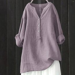 Women's Blouses Summer Casual Loose Cotton Linen Blouse Plus Size Shirt Women Long Sleeved Oversize Vintage Elegant Button