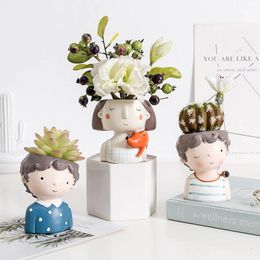 Juicy plant portrait flower pot cute girl boy animal shaped flower pot decoration home garden office desktop decoration gift 240509