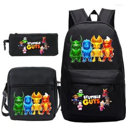 Backpack Stumble Guys Kids 3pcs Set Canvas Bags Boys Girls Cartoon School Children's Backpacks Games Knapsack