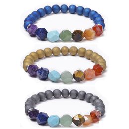 Beaded Women Stone Strands Bracelet Energy Ncing Yoga Faceted Gemstone Beads 7 Chakra Healing Elastic Stretch Bangle Jewellery Drop De Dhgcp