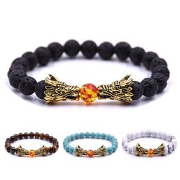 Beaded 8Mm Natural Stone Bracelet Black Lava Tiger Eye Crystal Men Bileklik Jewelry Dragon Pseras Pseira Drop Delivery Bracelets Dh4O6