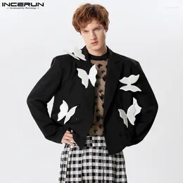 Men's Suits American Style Handsome Mens Sticker Flower Design Suit Coats Fashion Casual Cropped Long Sleeved Blazer S-5XL INCERUN Tops 2024