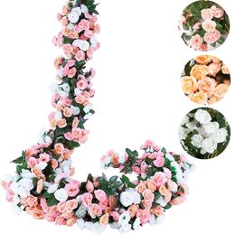 3 Pack 18M 69 Heads Artificial Flowers Garland Faked Flower Rose Vine Hanging Plant Decorative for Wedding Arch Wall Home Decor 240517