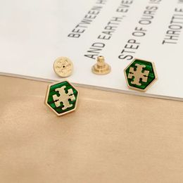 As Original Designer Earrings Brand Studs Green Pearl Hexagon Fashion Earrings 18K Gold Covered Brass Earrings