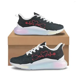 Casual Shoes Star ECG Printing Light Lace Up Mesh Breathable Outdoor Sport Sneakers Training Air Cushion Womens Walking