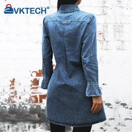 Casual Dresses Women Sexy Denim Dress With Pocket Jean Fashion Solid Colour Chic Club Party Mini
