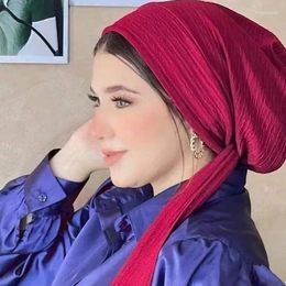 Ethnic Clothing Crystal Long Tail Headscarf Hat Women Muslim Hijab Turban Chemo Cap Beanies Bonnet Hair Loss Head Wrap Turbante Mujer