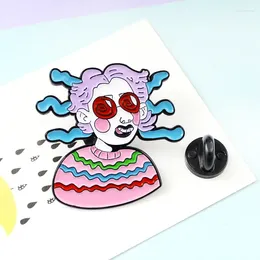 Brooches Colorful Medusa Cartoon Female Buck Teeth Red Glasses Image Purple Blue Curly Hair Pattern Wave Sweater Pins For Women