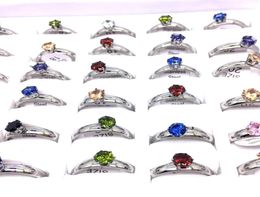 Whole 36PCsLOT Women039s Ring 4mm Silver Gold Stainless Steel Colorful Zircon Stone Fashion Jewelry Rings Wedding engageme5576899