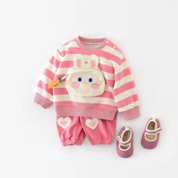 Clothing Sets 2024 Spring Tracksuit Boy Girl Children Patch Long Sleeve Tops Pants 2pcs Fashion Baby Striped Cotton Sweatshirt Suit