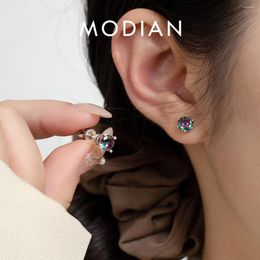 Stud Earrings MODIAN 925 Sterling Silver Double Side Design Retro Crown Colourful Round CZ For Women Fine Jewellery