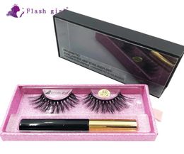 Flash girl High Quality 1pair 5D mink Magnetic Eyelashes Luxury box Magnetic Liquid Eyeliner Magnetic False Eyelashes and Tweezer 9738382