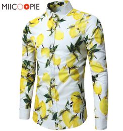 2019 Brand Men Hawaii Shirts Male Casual Lemon printed Slim Fit Shirt Cotton Long Sleeve Dress Shirt Camisa Masculina SXL LY191207331751