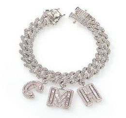 Custom Name Zircon Baguette Letters 12MM Austrian Rhinestone Cuban Chain Necklace Bracelets Anklet For Men Women1038922