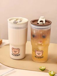 Cups Saucers WORTHBUY Plastic Coffee Mug With Lid Leak-Proof Tumbler Portable Travel Sport Water Bottle Cup Kitchen Drinkware