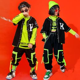 Kids Performance Hip Hop dancing Outfits Crop Tops Street wear Cargo Pants Girls Boys Jazz Dance Wear Costumes Concert Outfits 240517