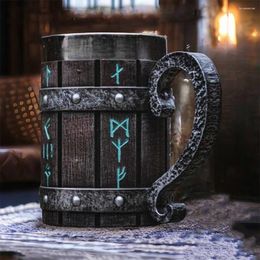 Mugs 600 ML Viking Vintage Oak Barrel Beer Mug Stein With Stainless Steel Liner Coffee Cup Tea Large Capacity Pub Bar Party