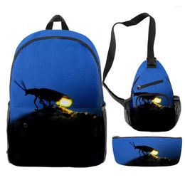 Backpack Hip Hop Novelty Funny Fireflies 3D Print 3pcs/Set Pupil School Bags Travel Laptop Chest Bag Pencil Case