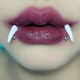 1PC Customised Stainless Steel Fangs Lip Piercing Labret Lip Ring Goth Cosplay Teeth Body Jewellery 16g 240518