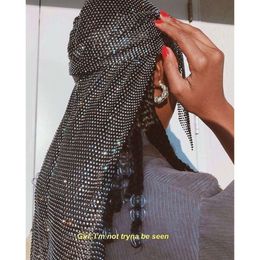 2024 Fashion New Kerchief Rhinestone Fishnet Breathable Punk Rock And Roll Sexy Women's Headscarf Mask For Music Festival Rave Sexy Costumes