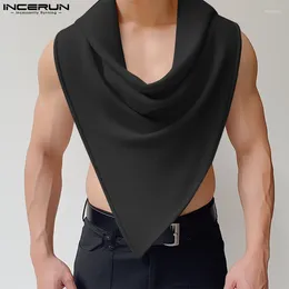 Men's Tank Tops INCERUN 2024 American Style Men Fashion Texture Pile Up Collar Vests Casual Streetwear Solid Sleeveless S-5XL