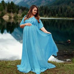 Maternity Dresses Pregnant womens long skirt pleated lace shoulder stretch long skirt photography maternity dress maternity dress photo shoot 2021 H240518