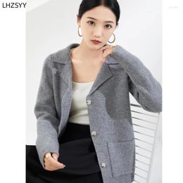 Women's Knits LHZSYY Spring Suit Collar Merino Wool Cardigan Ladies Knit Coats Sweater Loose Warm Casual Women Jacket Top Base Shirt