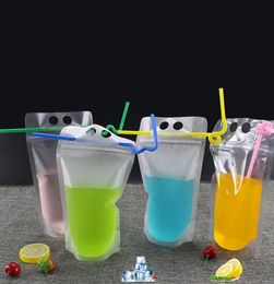 Plastic Drink zip Lock Packaging Bag Pouch for Beverage Juice Milk Coffee with Handle and Holes for Straw Clear Standup Beverage9959698