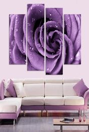 4pcs Modern Family el Room Wall Art Decoration Picture Romantic Purple Rose HD Canvas Print Decorative Painting9020448