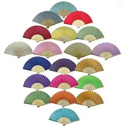 Decorative Figurines Chinese Foldable Solid-colored Silk Fan Portable Single-sided Bamboo Cloth Fans Decor DIY Hand Wedding Gift