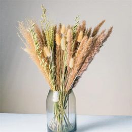 Decorative Flowers 60PCS DIY Pampas Grass Wheat Oats Leaves Natural Craft Dried Flower Bouquet Wedding Decoration Accessories Supplies