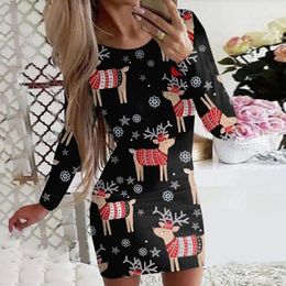 Casual Dresses Ladies Printed Christmas For Women Long Sleeves Round Neck Tight Above Knee Mini Dress Women'S Evening