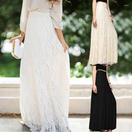 Skirts Hollow Lace Skirt Mid-length Large Swing Umbrella High Waist Women Full Long Slim Fit Tulle Beach Dress S-XL