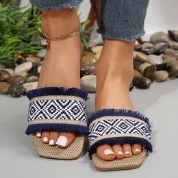 Slippers Lucyever Mixed Color Bohemia Flat Women Summer Non Slip Beach Flip Flops Woman Square Toe Casual Sandals Plus Size 43 H240517