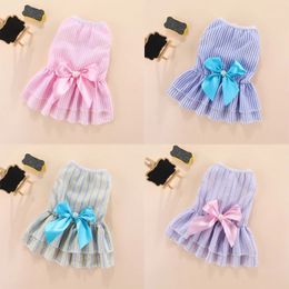 Puppy vertical striped butterfly skirt summer Pet dog princess wedding dress cat Shih Tzu clothes 240507