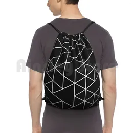 Backpack White And Black Drawstring Bag Riding Climbing Gym Graphic Pattern Abstract Geometric Lines Star
