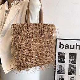 Evening Bags Tassel Design Big Straw Totes For Women Summer Handmade Shoulder Bag High Capacity Beach Shopper Woman Handbags